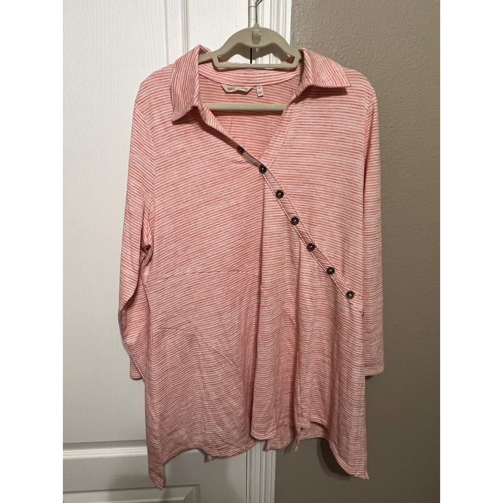 Striped Pink Button-Down Women's Top